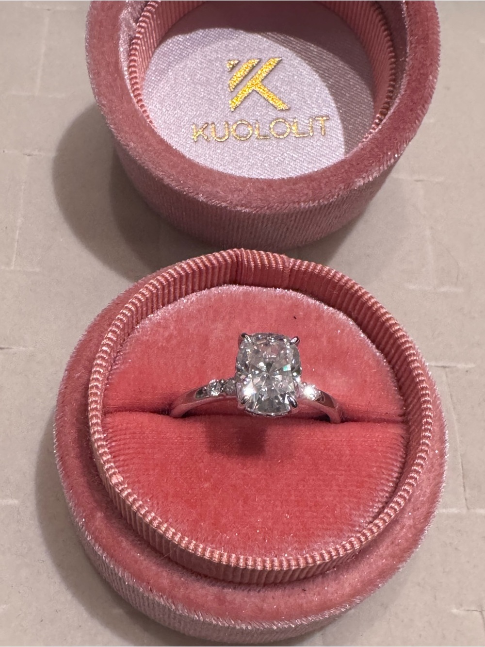 3ct Kuololit Moissanite Elongated Cushion Cut Silver Ring Size 8